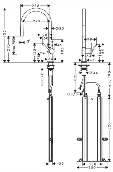 Смеситель для кухни Hansgrohe Talis M54 сталь 72801800 (детальная фотография), современные, hi-tech