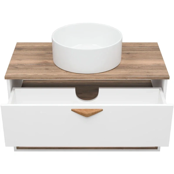 Тумба под раковину подвесная Brevita Bergen 90 см белая BER-07090-19-01-1Я (детальная фотография), окрашенные, под дерево