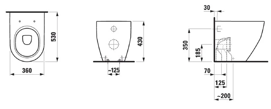Унитаз напольный Laufen Pro приставной без покрытия 8.2295.2.000.000.1 (детальная фотография), без бачка, со скрытым бачком