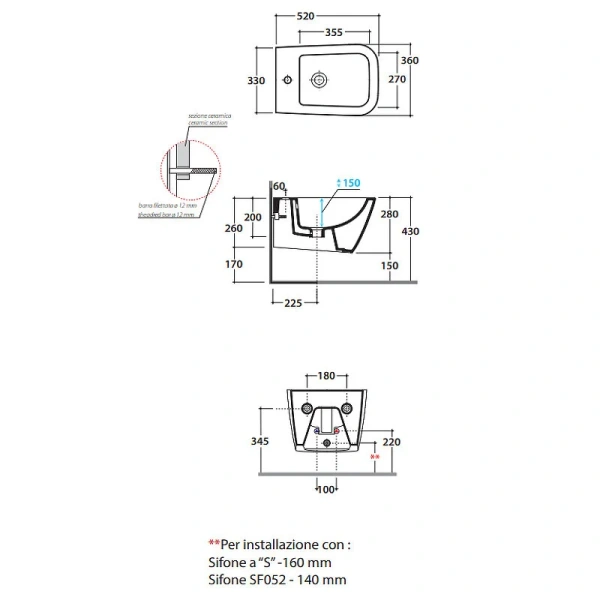 Биде подвесное Globo Stone черное матовое STS10.AR*1 (детальная фотография), современные, hi-tech