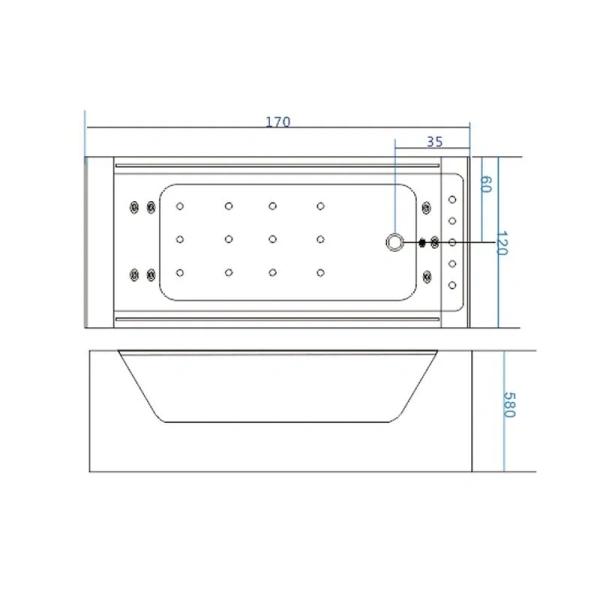 Ванна гидромассажная Frank F156, пристенная, 170 x 120 x 58 см, 2016439109 (детальная фотография), акриловые