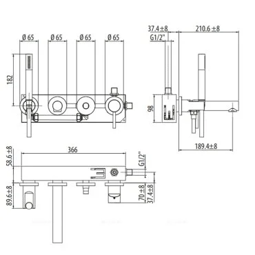 Смеситель для ванны Gattoni Circle One 9005/90 встраиваемый (детальная фотография), для ванны