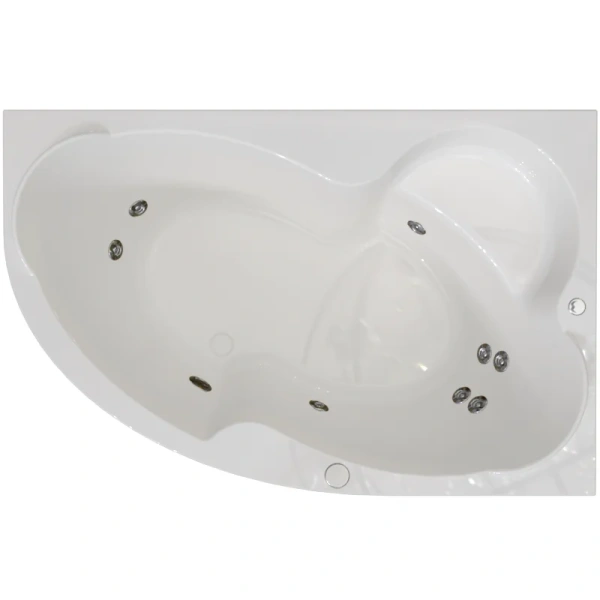 Гидромассажная ванна Радомир Ирма 2-80-2-1-0-216/2-80-2-2-0-216, 149 x 96.5 см, L/R, рама-подставка, фронтальная панель, полотенцедержатель, слив-перелив, гидромассаж Релакс хром КУ 100, датчик уровня воды, массаж спины, ступней, боковых поверхностей, бел (детальная фотография), акриловые