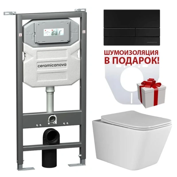 Унитаз с инсталляцией Ceramica Nova Metric кнопка черная CN3007_1002B_1000 (детальная фотография)