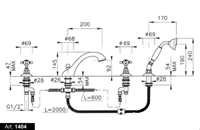 Смеситель для ванны, тусклое золото, Nicolazzi D.Anglaises 1404GB18 (детальная фотография), хром, бронза, золото, другие