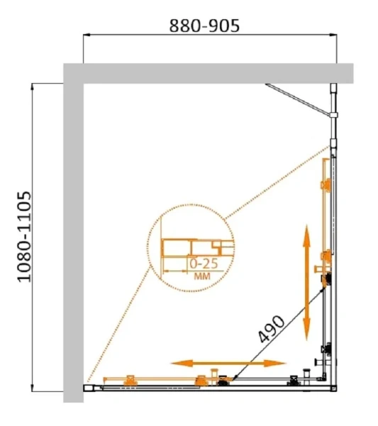 Душевой уголок Cezares Molveno 110х90 см стекло прозрачное профиль золото MOLVENO-AH-21-90+20-C-BORO-IV (детальная фотография), прямоугольные