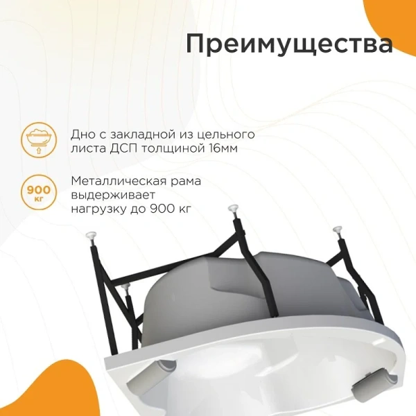 Акриловая ванна Радомир Сорренто 1-01-2-0-9-039К, 130 x 130 см, каркас, подголовник - 2 шт., фронтальный экран, сифон, слив-перелив автомат в комплекте, белая/хром (детальная фотография), в наличии