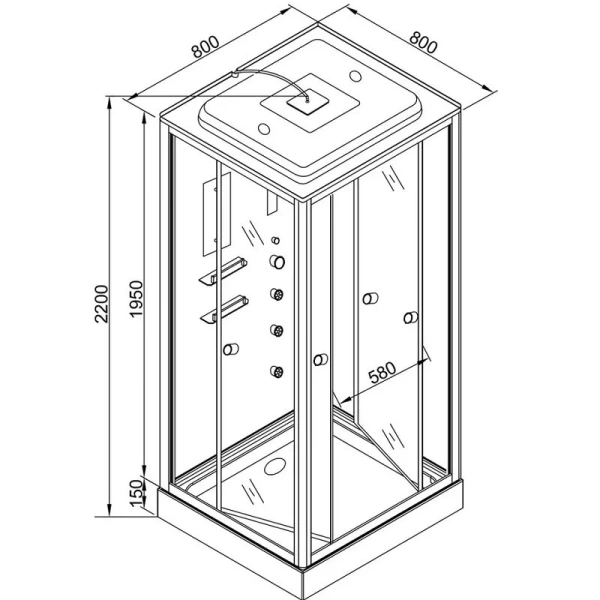 Душевая кабина Deto V 80х80 см средний поддон V8015 (детальная фотография), квадратные