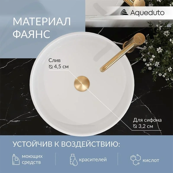 Раковина Aqueduto ESPIRAL 40 см белая глянцевая ESP0110 (детальная фотография) index_1