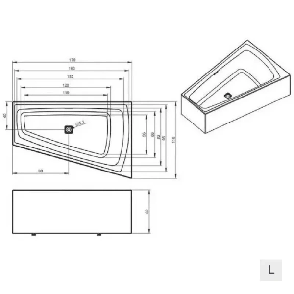 Акриловая ванна Riho Still Smart Elite Plug & Play B101008005/B102008005, 170 x 110 см, левая/правая, цвет белый (детальная фотография), без гидромассажа