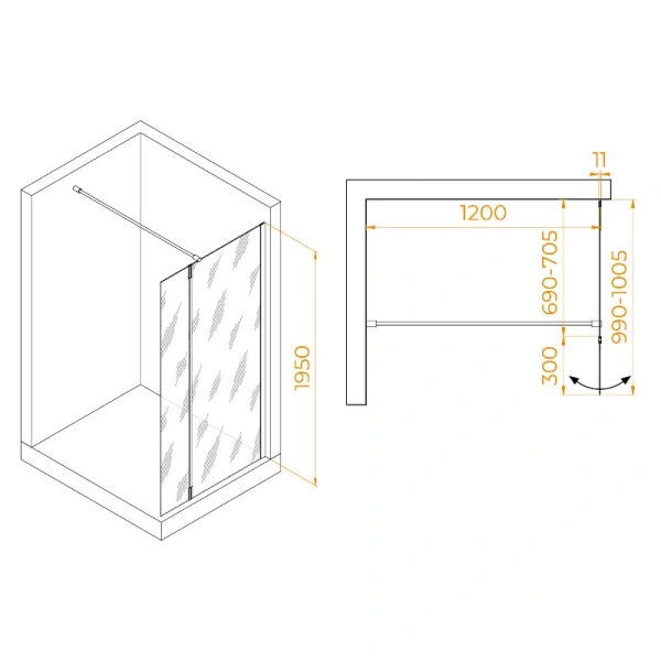 Душевая перегородка RGW Walk In WA-051B 100 см профиль черный 351005173-14 (детальная фотография), современные, hi-tech