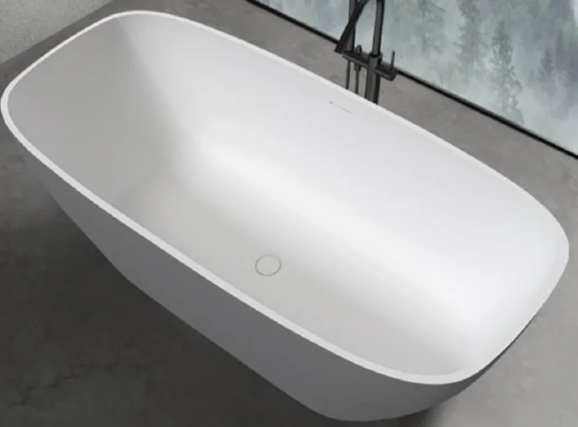 Ванна Uni-Flow Cono из искусственного камня Solid surface FS306-1700 Matt White, 170 х 80 см, белая матовая (детальная фотография), современныe, hi-tech