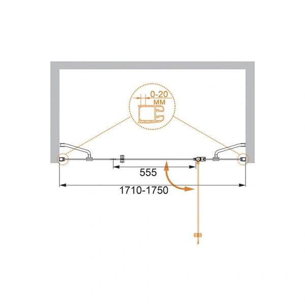 Душевая дверь в нишу Cezares Elena 175 см стекло прозрачное ELENA-W-B-13-90+60/30-C-Cr (детальная фотография), современные, hi-tech