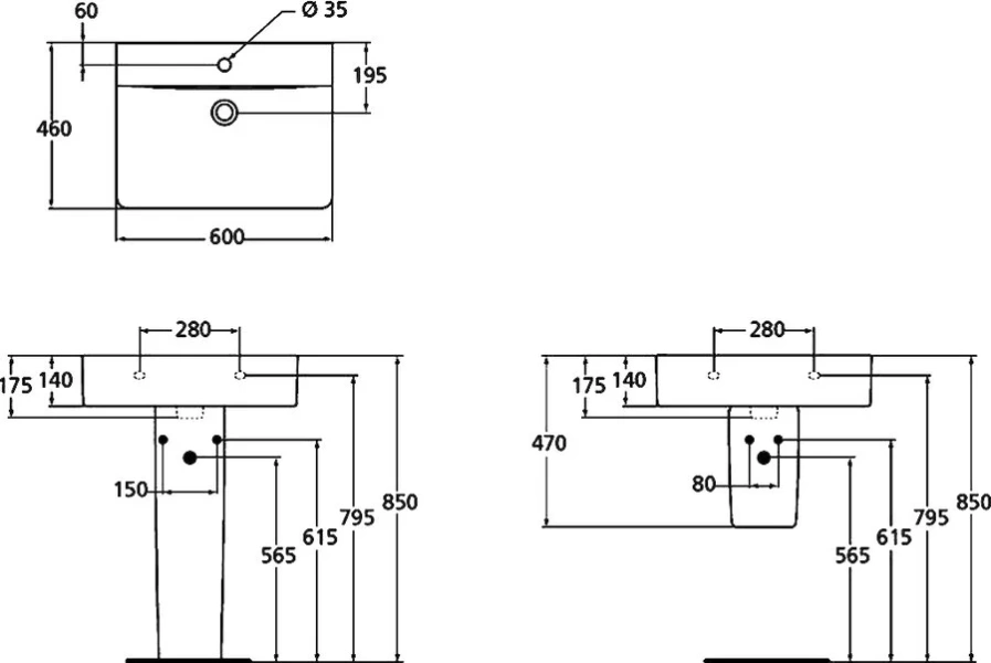 Раковина Ideal Standard Connect 60 см 1 отверстие под смеситель E794501 (детальная фотография), современные, hi-tech