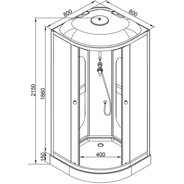 Душевая кабина Deto L 80x80 см с электрикой L908EL (детальная фотография), полукруглые, четверть круга