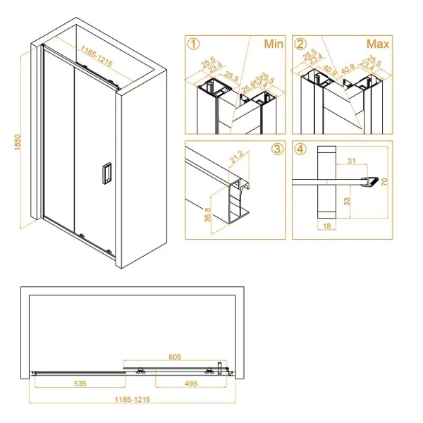 Душевая дверь в нишу RGW Classic CL-14B 120 см профиль матовый черный 32091412-14 (детальная фотография), современные, hi-tech