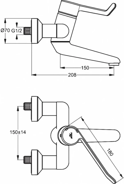 Смеситель для раковины Ideal Standard Ceraplus настенный B8314AA (детальная фотография), для раковины