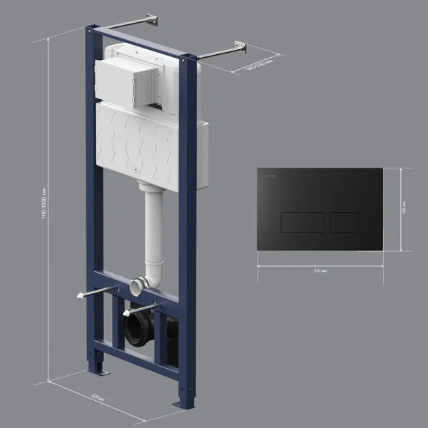 Инсталляция для унитаза Am.Pm Pro с пневматической черной клавишей I012704.7038 (детальная фотография), в наличии
