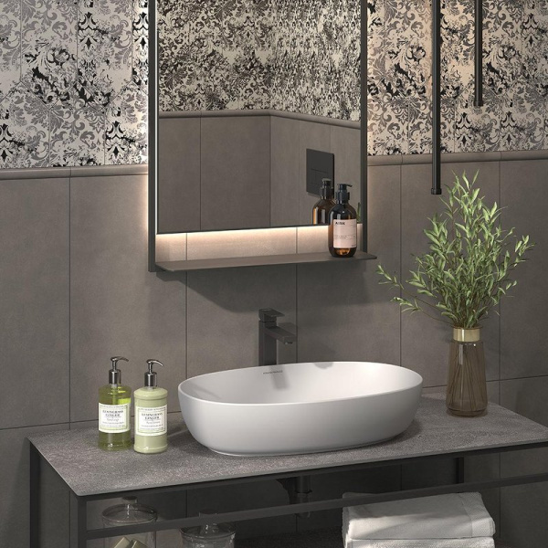 Раковина Kerama Marazzi Plaza 60 см белая глянцевая PLR.wb.60 (детальная фотография), накладные (на столешницу), пристенные