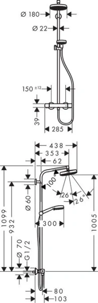 Душевая система Hansgrohe Crometta 100 27265400 (детальная фотография), со смесителем