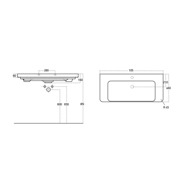 Раковина мебельная Brevita Luxury 105 см белая 11105-KL (детальная фотография), по запросу