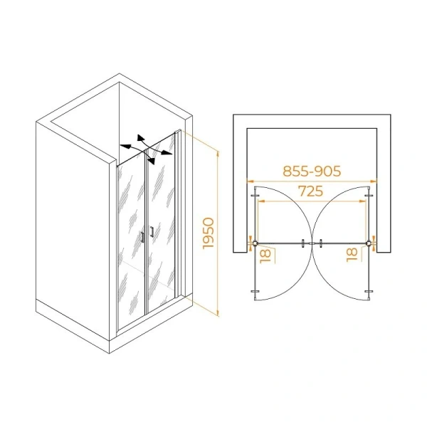 Душевая дверь в нишу RGW Passage PA-104 060810409-1 90 см распашная (детальная фотография), современные, hi-tech