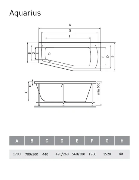 Ванна акриловая Relisan Aquarius, 170 х 70 см, левая/правая Гл000023277 (детальная фотография), 170х70