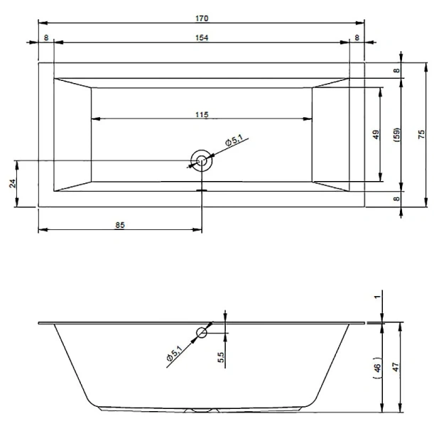 Ванна акриловая Riho Lugo 170х75 см с тонким бортом B132001005 (детальная фотография), акриловые