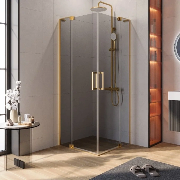 Душевой уголок Cezares Slider 80х80 см стекло серое профиль брашированное золото SLIDER-A-2-70/80-GRIGIO-BORO (детальная фотография)