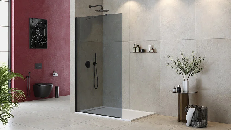 Душевая перегородка Cezares Liberta 120 см стекло графит, профиль черный LIBERTA-L-1-TB-120-GR-NERO (детальная фотография), стеклянные