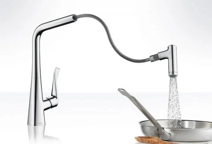 Смеситель для кухни Hansgrohe Metris Select сталь 14884800 (детальная фотография), современные, hi-tech