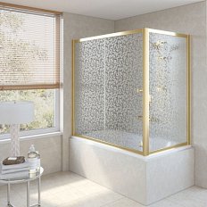 Душевая шторка на ванную профиль золотой стекло фея Vegas-glass