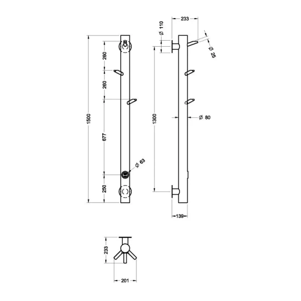 Полотенцесушитель электрический Boheme Oak 20х150 см хром 724-CR (детальная фотография), современные, hi-tech