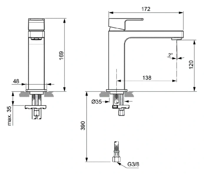 Смеситель для раковины Ideal Standard Edge хром A7108AA (детальная фотография), для раковины