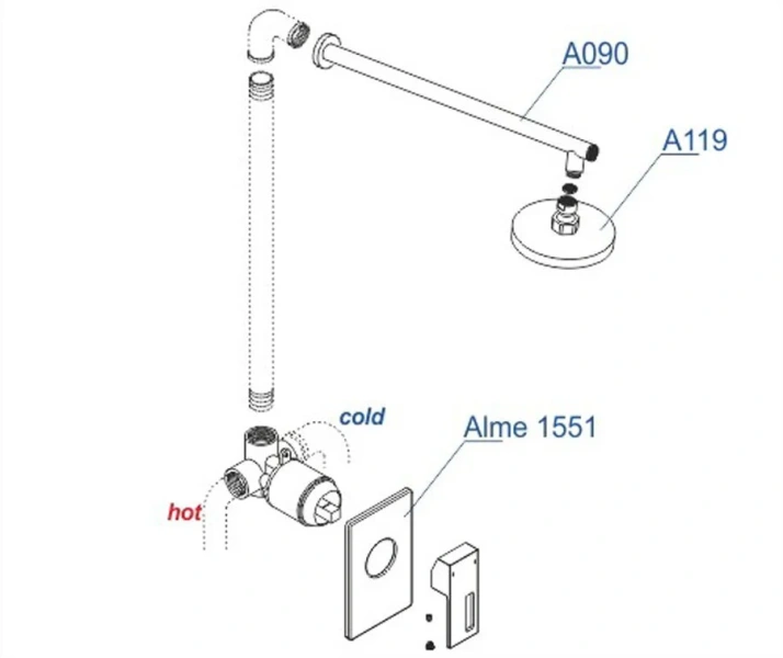 Душевой комплект WasserKRAFT Alme хром A12119 (детальная фотография), душевые комплекты, наборы