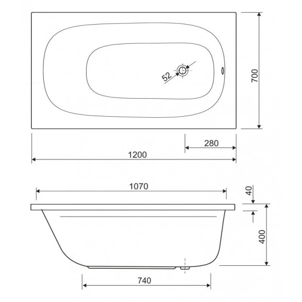 Ванна акриловая Cezares Eco 120х70 см белая ECO-120-70-40-W37 (детальная фотография), акриловые