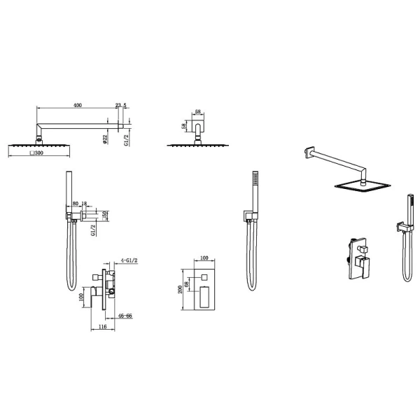 Душевой комплект Boheme Qubic графит матовый 474-3-GM (детальная фотография), комплекты
