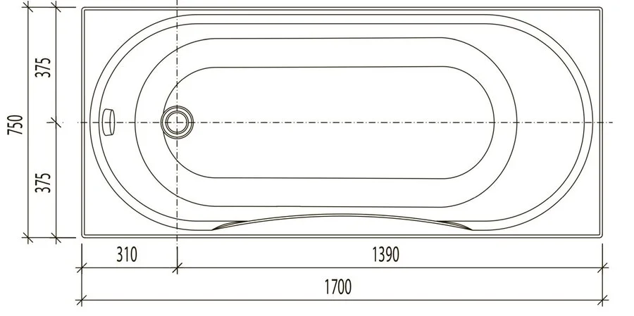 Акриловая ванна Eurolux Оливия E1017075026, 170 х 75 см, белая (детальная фотография), прямоугольные