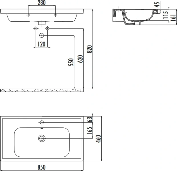 Раковина Creavit Obi 85 см белая OB085-00CB00E-0000 (детальная фотография), современные, hi-tech