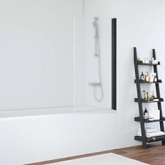 Душевая шторка на ванную профиль черный глянцевый стекло флёр-де-лис Vegas-glass