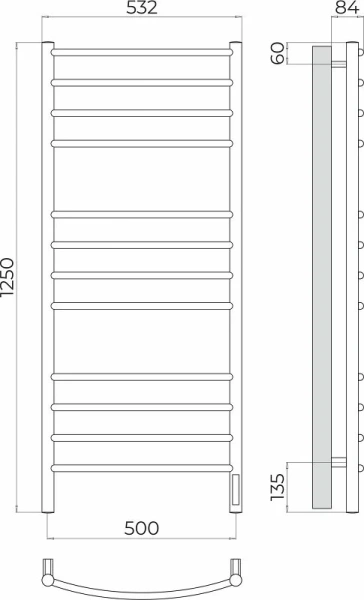 Полотенцесушитель электрический Terminus Классик П12 50х125 см quick touch 4670078544476 (детальная фотография), современные, hi-tech