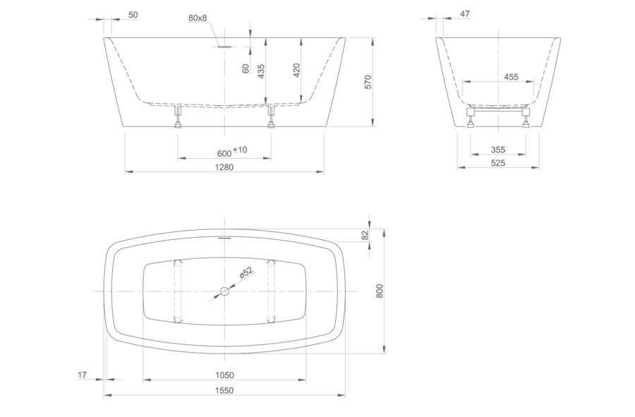 Ванна акриловая Knief Cube XS 0100-254 155 х 80 см (детальная фотография), акриловые