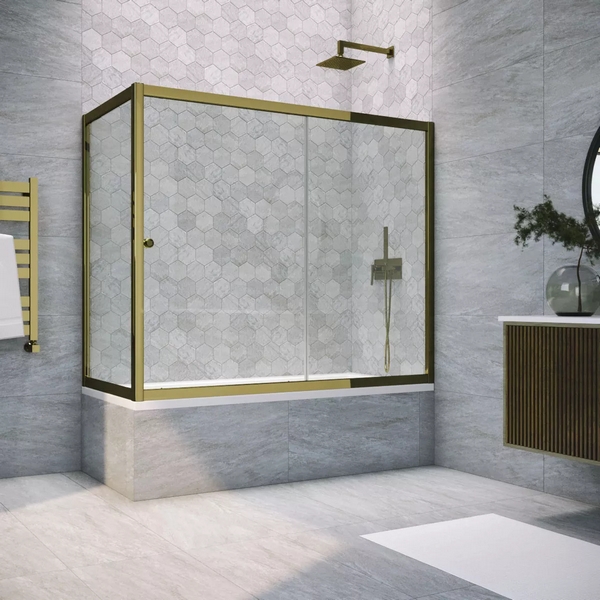 Душевая шторка на ванную профиль бронза стекло прозрачное Vegas-glass ZV+ZVF 170*70 05 01 (детальная фотография)