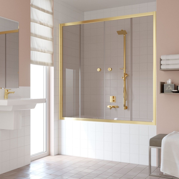 Душевая шторка на ванную профиль золотой стекло бронза Vegas-glass Z2V 170 09 05 (детальная фотография)