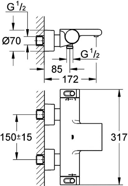 Смеситель для ванны Grohe Grohtherm 2000 термостатический 34174001 (детальная фотография), для ванны