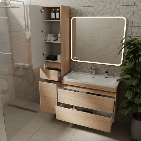 Тумба под раковину подвесная Style Line Атлантика 90 см ясень перламутр СС-00002219 (детальная фотография), под дерево