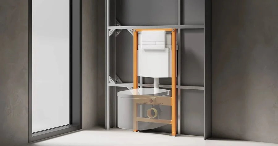 Инсталляция для унитаза Salini Puro с шумоизоляционной прокладкой 30P1WFST111 (детальная фотография), слив эконом-стандарт под две клавиши