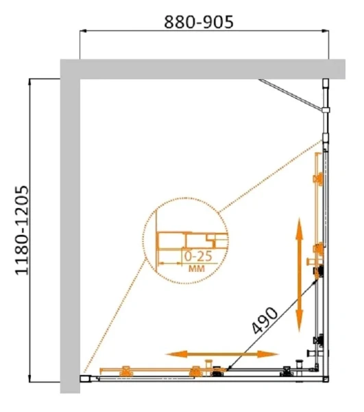 Душевой уголок Cezares Molveno 120х90 см стекло прозрачное профиль оружейная сталь MOLVENO-AH-21-90+30-C-GM-IV (детальная фотография), прямоугольные