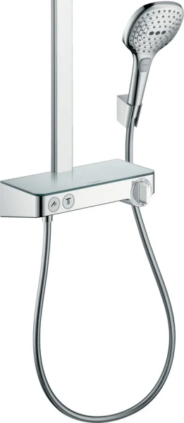 Душевая стойка Hansgrohe Raindance Select 27126 с термостатом (детальная фотография), хром, белые