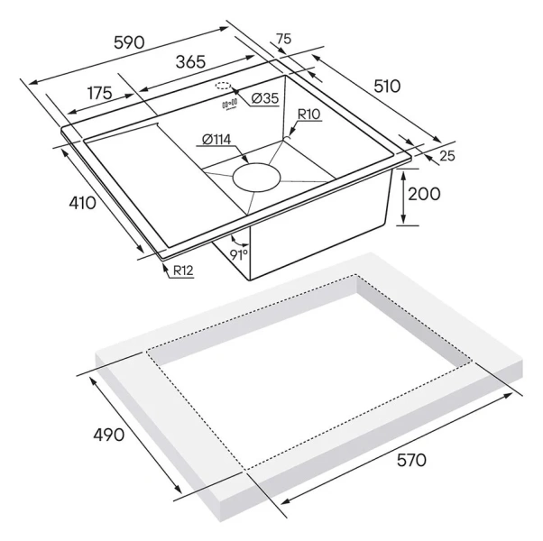 Мойка для кухни Paulmark Flank 59 см нержавеющая сталь, левосторонняя PM225951-BSL (детальная фотография), другие